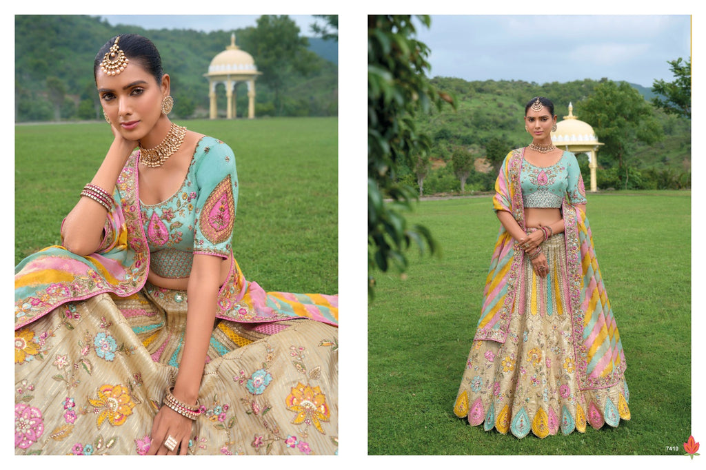 Shaded Multi Color Peach and Yellow Beautiful Traditional - ANIBEY