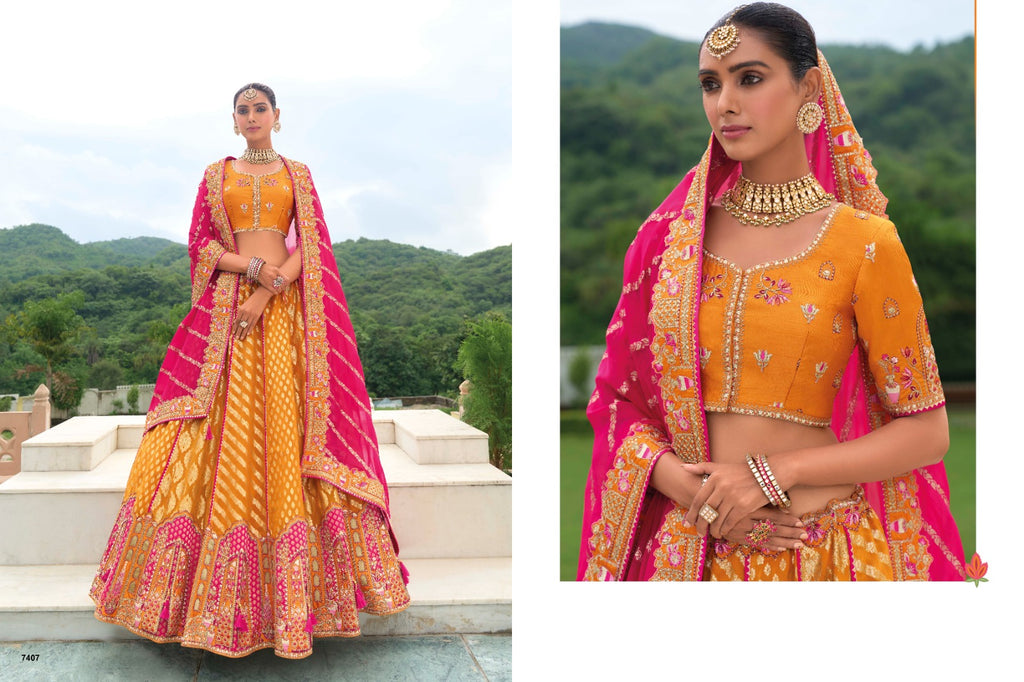 Shaded Multi Color Peach and Yellow Beautiful Traditional - ANIBEY