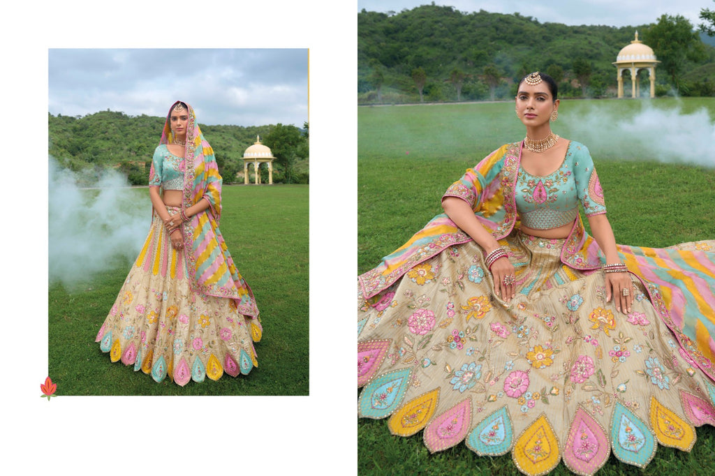 Shaded Multi Color Peach and Yellow Beautiful Traditional - ANIBEY