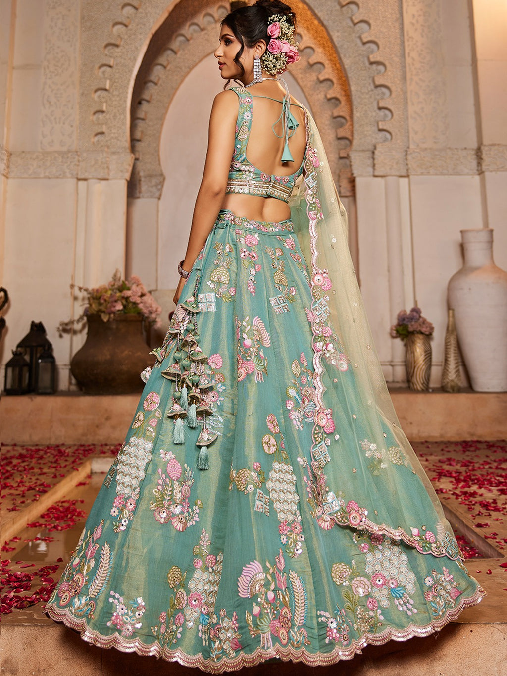 Buy panchhi Embroidered Organza Semi Stitched Leheng - ANIBEY
