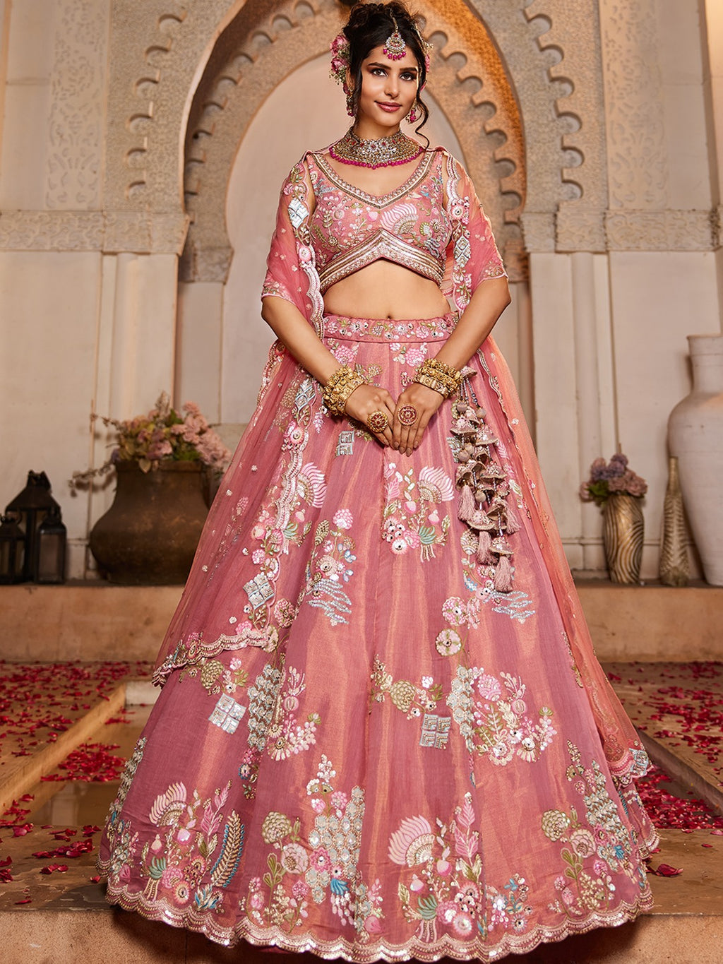 Buy panchhi Embroidered Organza Semi Stitched Leheng - ANIBEY