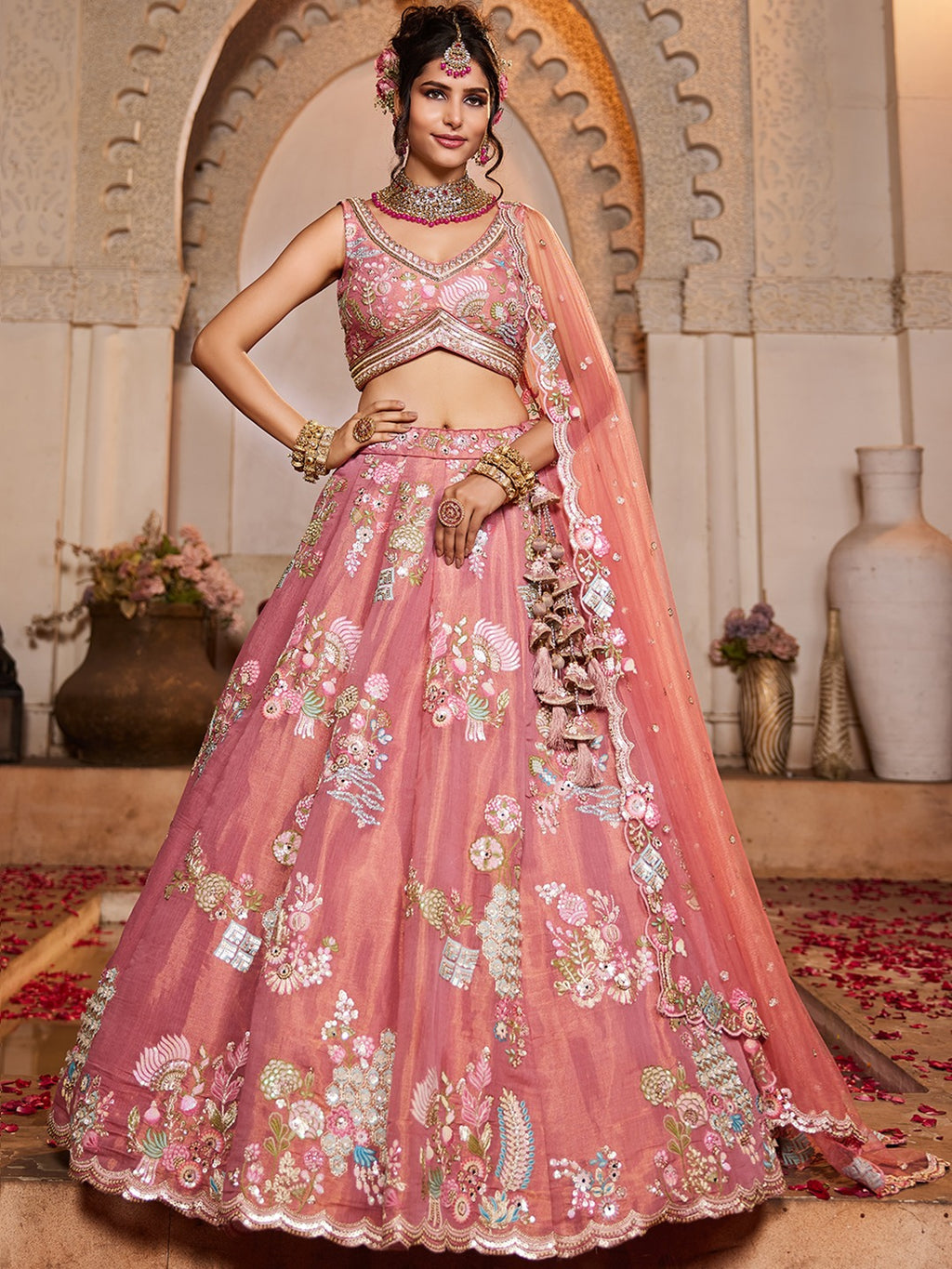 Buy panchhi Embroidered Organza Semi Stitched Leheng - ANIBEY