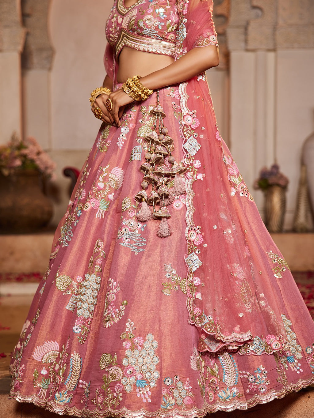Buy panchhi Embroidered Organza Semi Stitched Leheng - ANIBEY