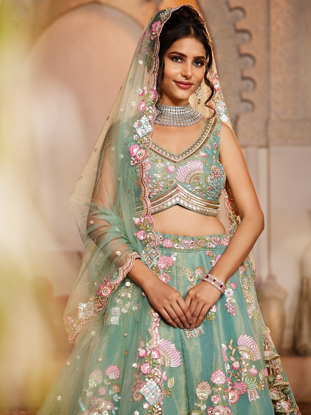 Buy panchhi Embroidered Organza Semi Stitched Leheng - ANIBEY