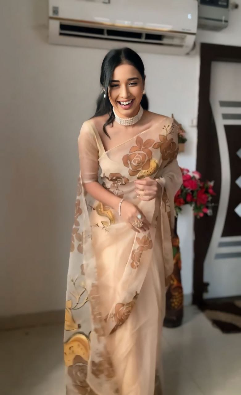 WOMEN'S PURE GEORGETT READY TO WEAR SAREE WITH BLOUSE
