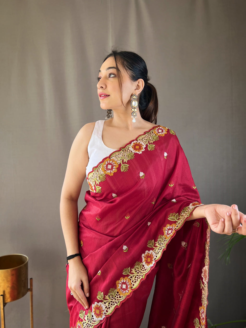 Sclout Women's Soft Silk Saree With Cut Boarder & Work Blouse Piece - ANIBEY