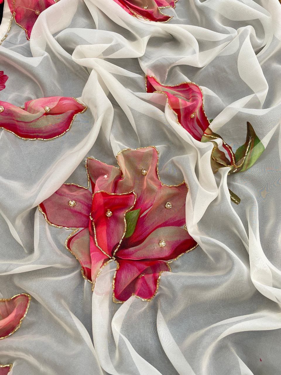 Beautiful Floral Printed Organza Saree - ANIBEY