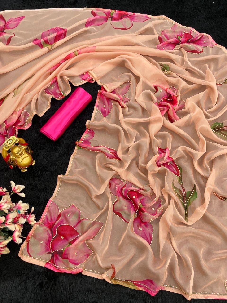 Beautiful Floral Printed Organza Saree - ANIBEY