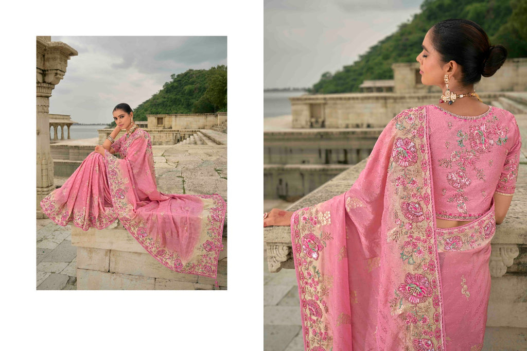 Lavender Pure Viscose Embroidered HandWork C-Pallu Saree with Lavender Silk Blouse