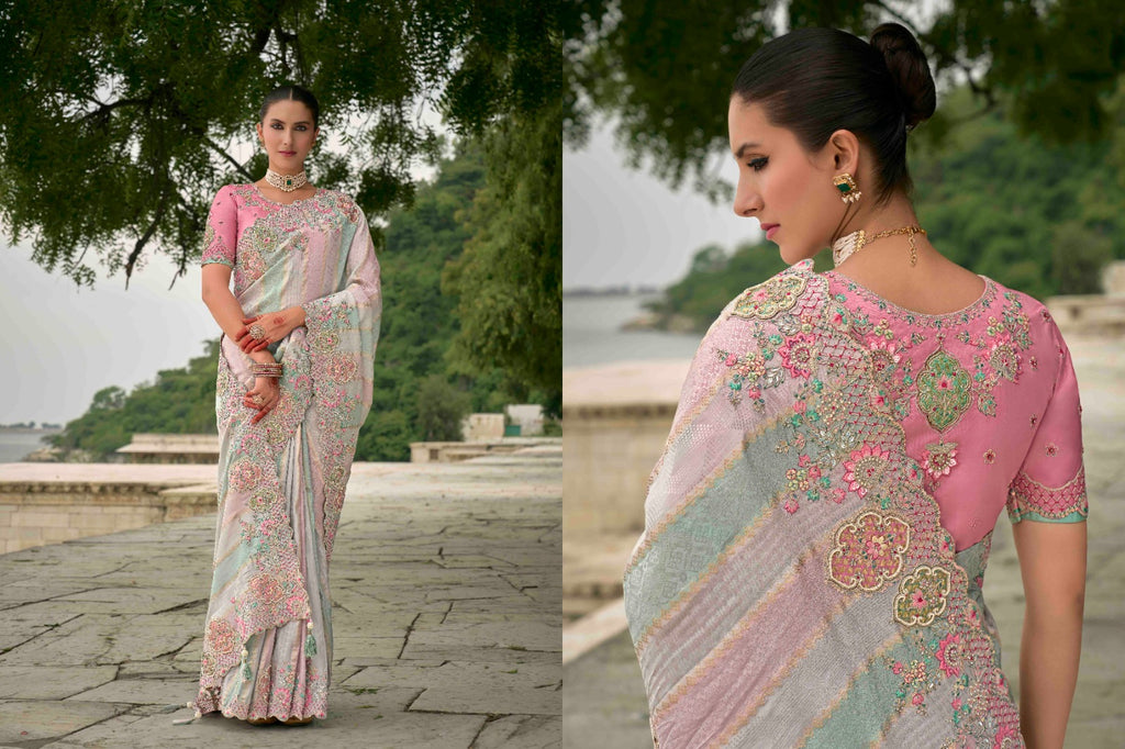 Lavender Pure Viscose Embroidered HandWork C-Pallu Saree with Lavender Silk Blouse