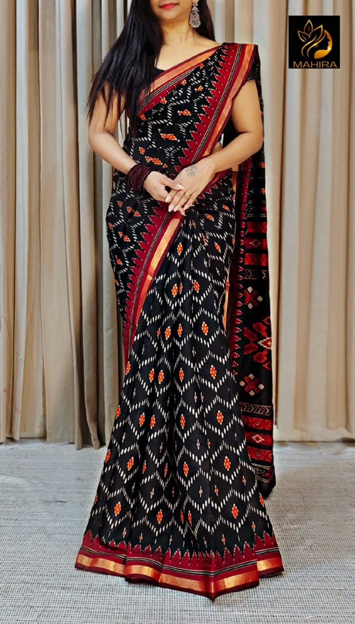 Buta Buti Red Colour Abstract Printed Pure Cotton Saree - ANIBEY