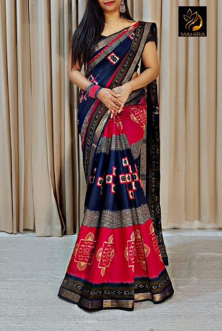 Buta Buti Red Colour Abstract Printed Pure Cotton Saree - ANIBEY