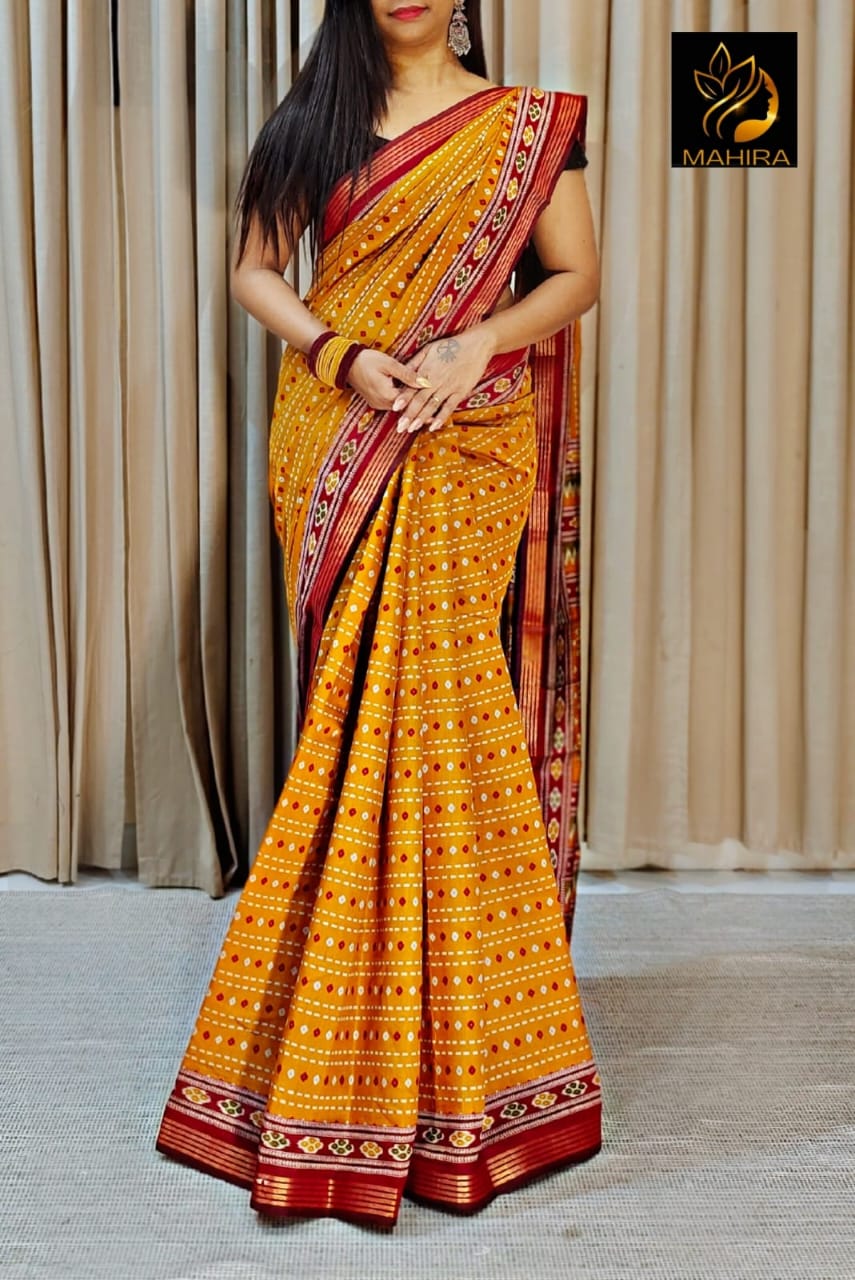 Buta Buti Red Colour Abstract Printed Pure Cotton Saree - ANIBEY
