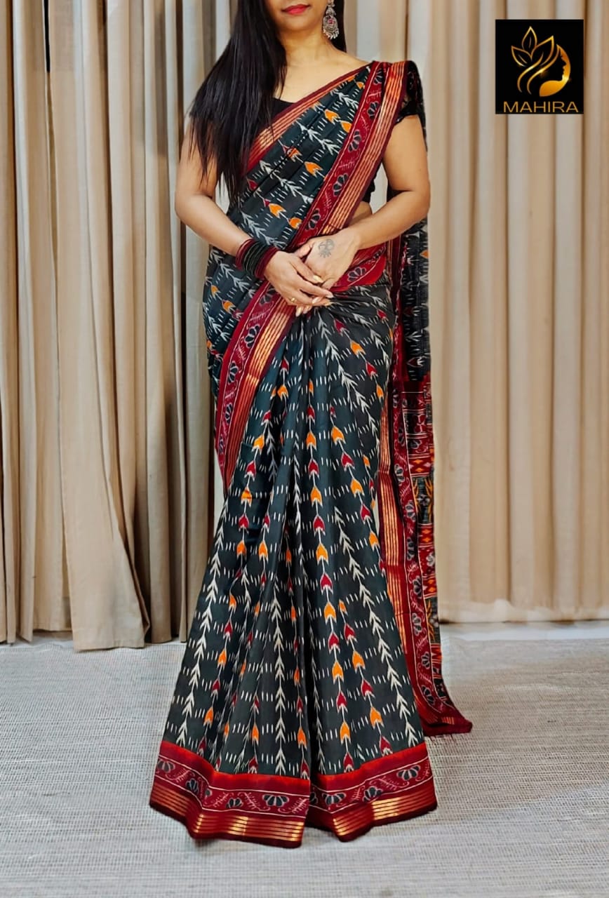 Buta Buti Red Colour Abstract Printed Pure Cotton Saree - ANIBEY