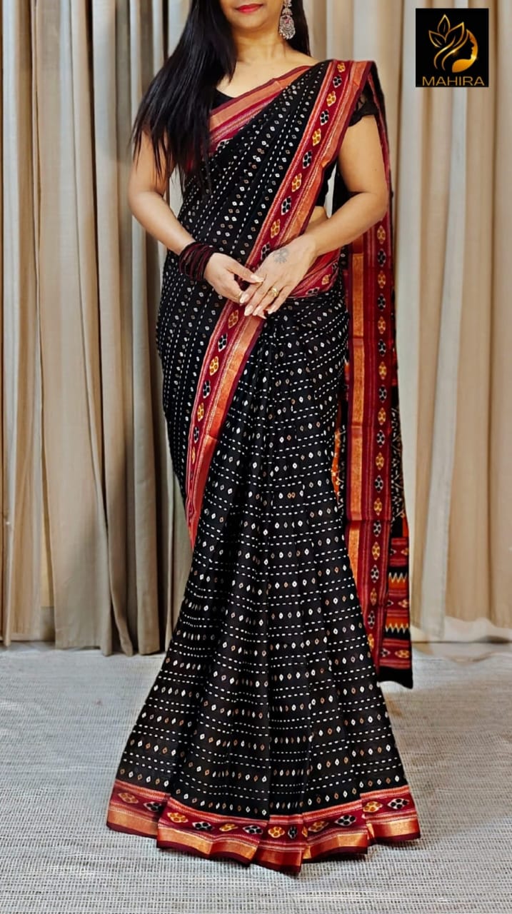 Buta Buti Red Colour Abstract Printed Pure Cotton Saree - ANIBEY