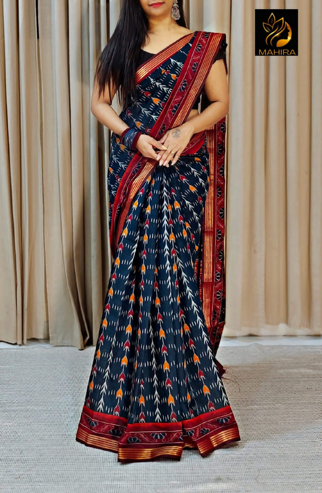 Buta Buti Red Colour Abstract Printed Pure Cotton Saree - ANIBEY