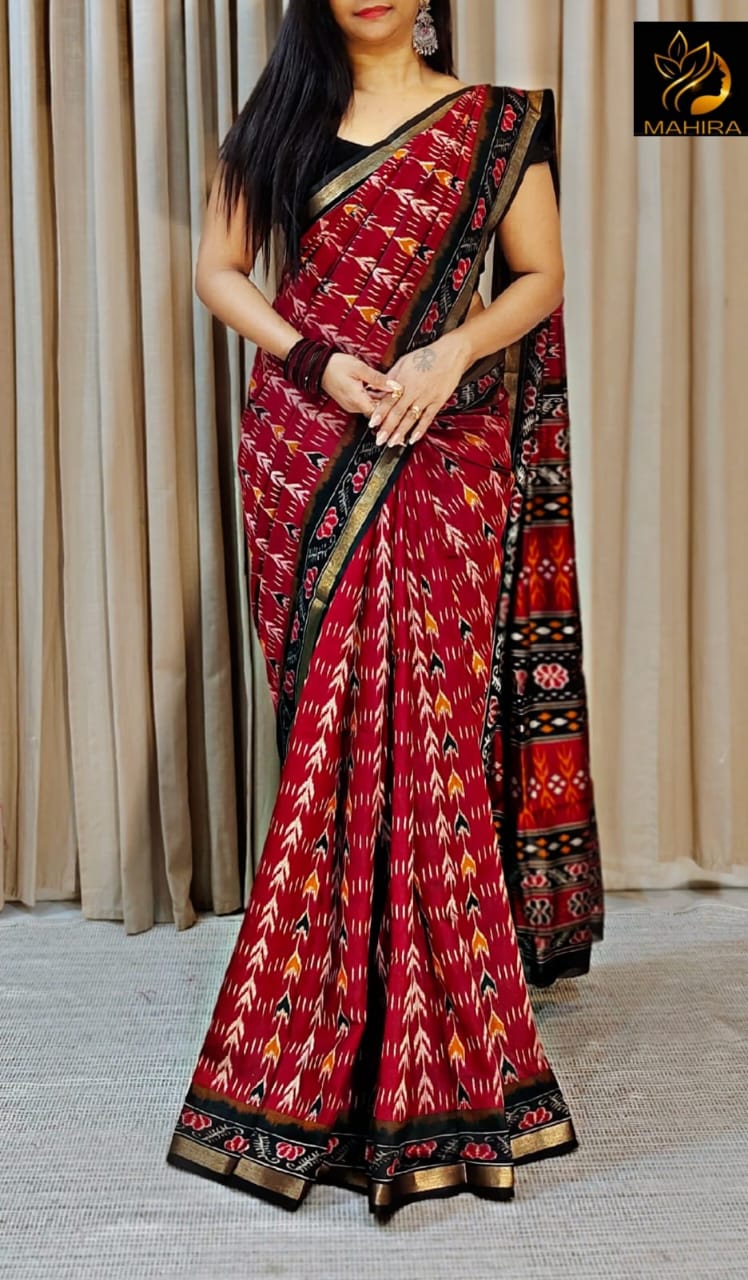 Buta Buti Red Colour Abstract Printed Pure Cotton Saree - ANIBEY