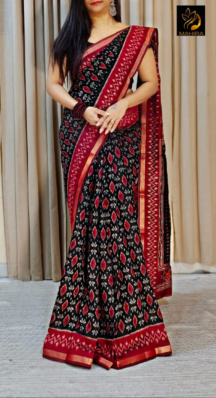 Buta Buti Red Colour Abstract Printed Pure Cotton Saree - ANIBEY