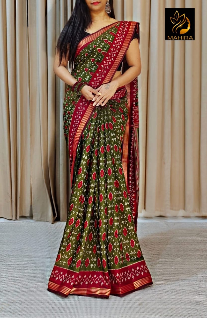 Buta Buti Red Colour Abstract Printed Pure Cotton Saree - ANIBEY