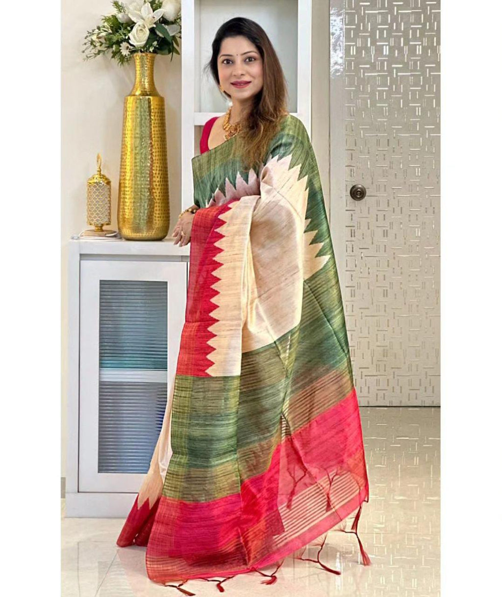 RANI SAAHIBA Women's Printed Art Tussar Silk Zari