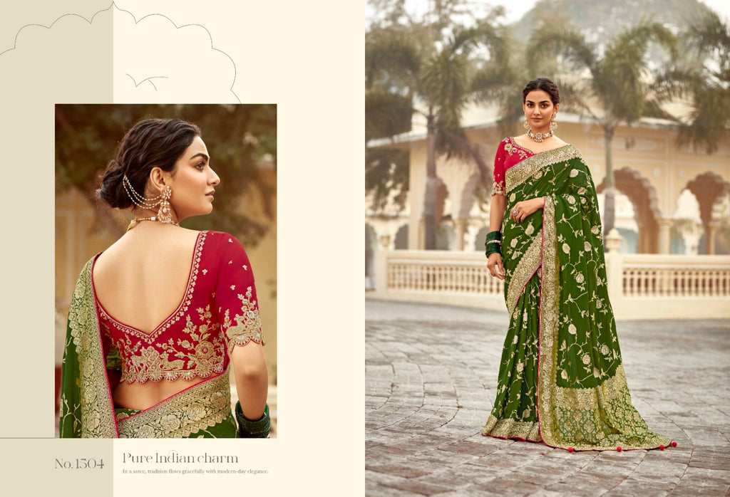 Sweet Green Woven Banarasi Designer Silk Saree With Blouse - ANIBEY
