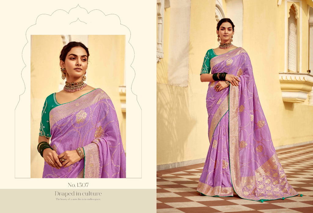 Sweet Green Woven Banarasi Designer Silk Saree With Blouse - ANIBEY