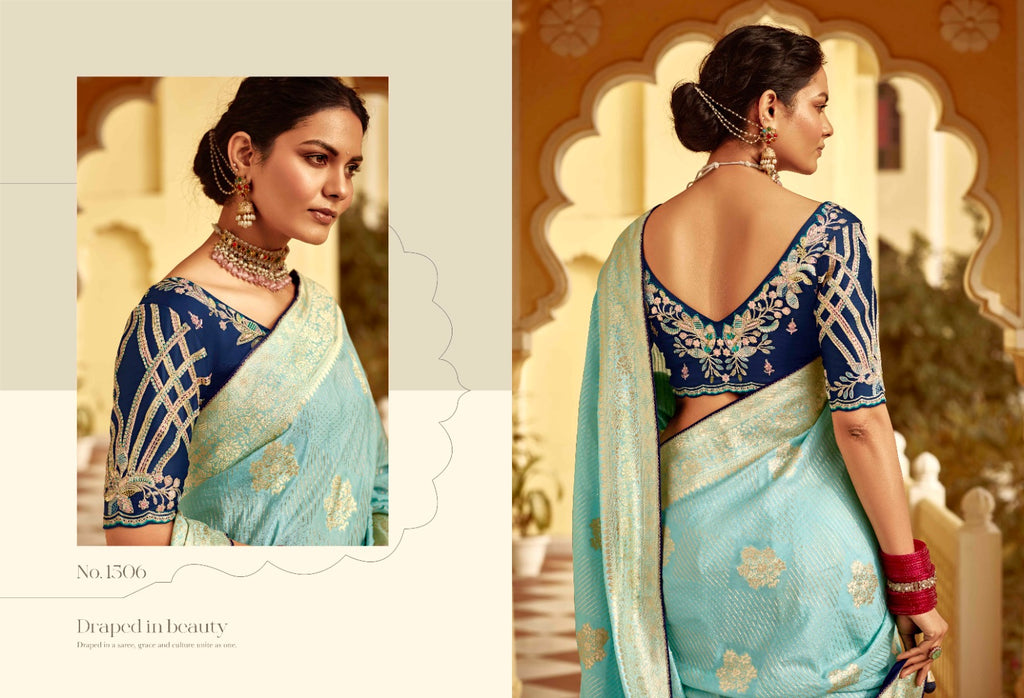 Sweet Green Woven Banarasi Designer Silk Saree With Blouse - ANIBEY