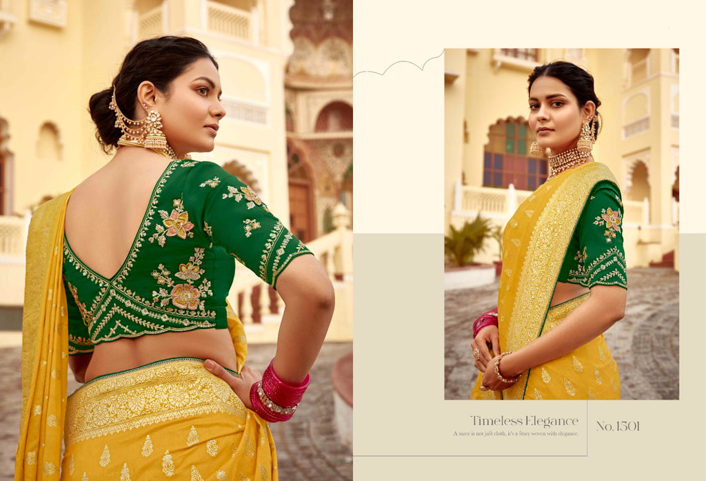 Sweet Green Woven Banarasi Designer Silk Saree With Blouse - ANIBEY