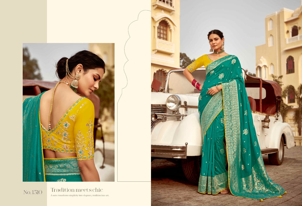 Sweet Green Woven Banarasi Designer Silk Saree With Blouse - ANIBEY