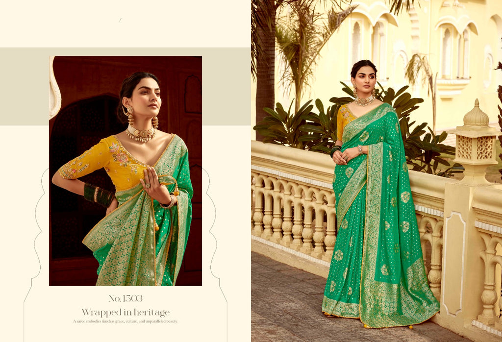 Sweet Green Woven Banarasi Designer Silk Saree With Blouse - ANIBEY