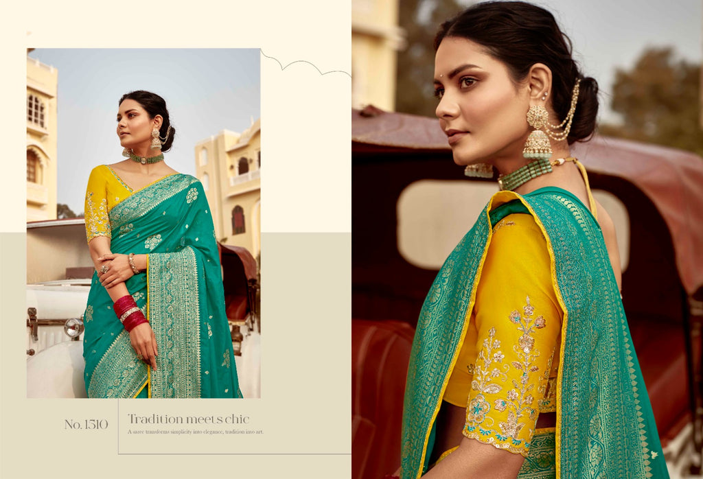 Sweet Green Woven Banarasi Designer Silk Saree With Blouse - ANIBEY