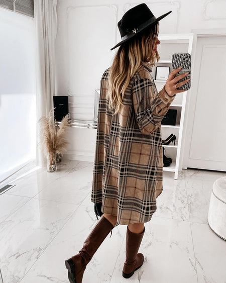 European And American Loose Women's Plaid Shirt Dress - ANIBEY