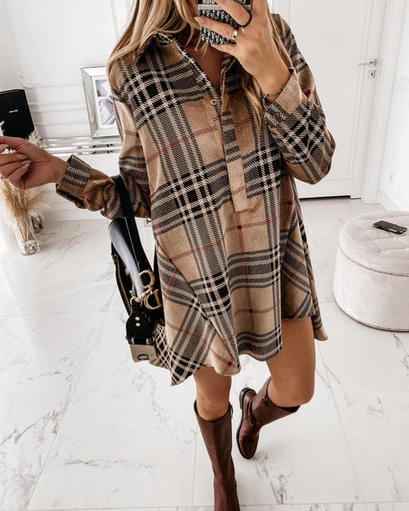 European And American Loose Women's Plaid Shirt Dress - ANIBEY