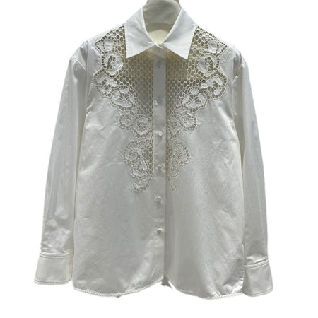 Lapel Shirt Dignified Hollow Mesh Long Sleeve Women - ANIBEY