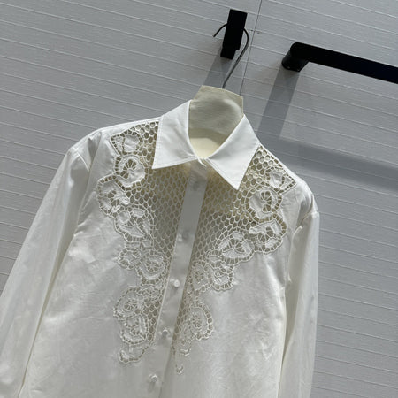 Lapel Shirt Dignified Hollow Mesh Long Sleeve Women - ANIBEY
