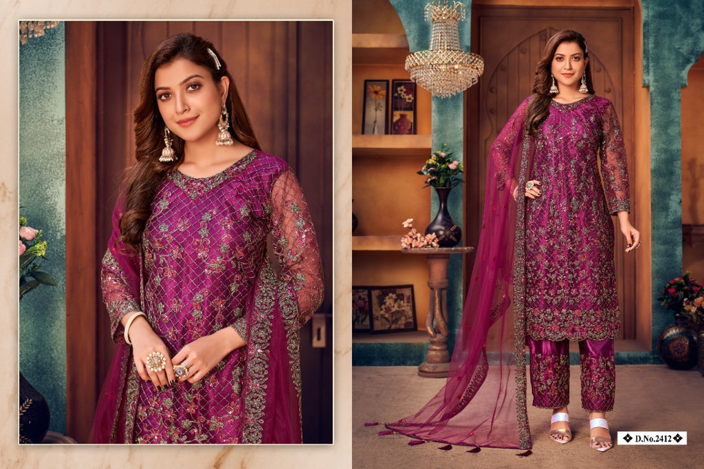 Embroidered Netted Pakistani Suit
