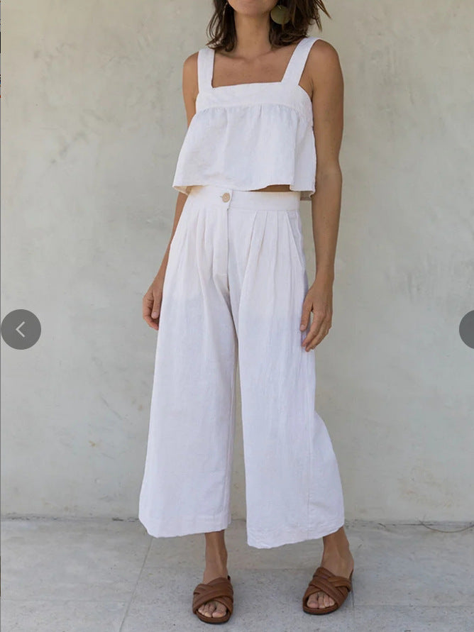 Women's Summer New Square Collar Strap Backless Special-interest Design Short Overall Dress Set - ANIBEY