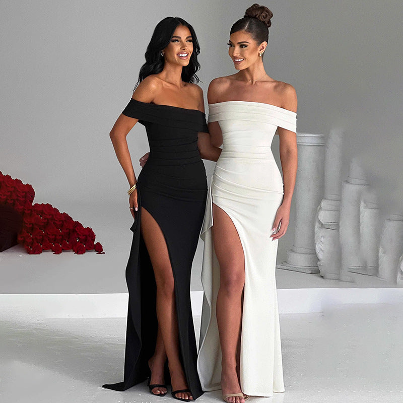 Women's Fashion Temperament Solid Color Slim Sleeveless Split Dresses - ANIBEY