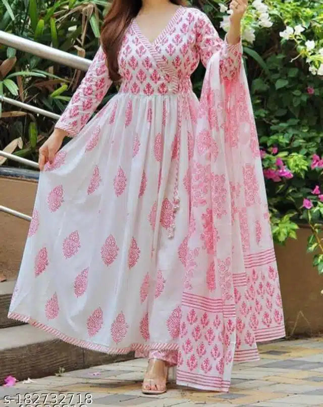 Rayon Printed Kurta with Palazzo & Dupatta for Women (Pink, S) - ANIBEY
