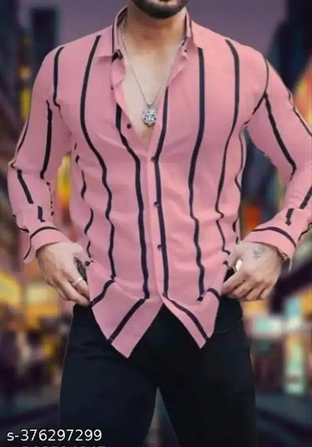 Full Sleeves Shirt for Men (Pink, S) - ANIBEY