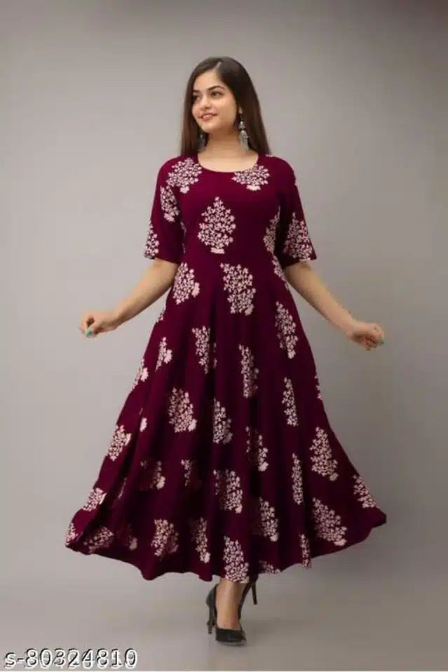 Cotton Printed Kurti for Women (Maroon, XXL) - ANIBEY