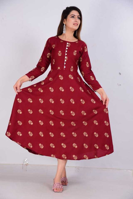 Aman Cotton Kurtis For Women (Maroon, S) (AE-105) - ANIBEY