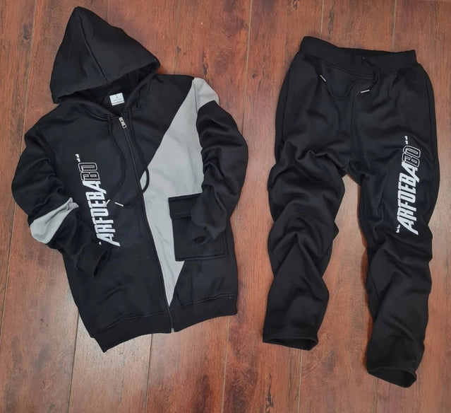 Fleece Printed Tracksuit for Men (Black, M) - ANIBEY