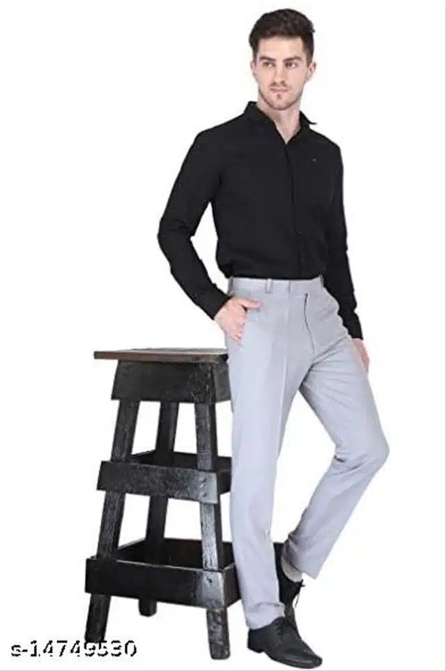 Cotton Blend Trouser for Men (Grey, 28) - ANIBEY