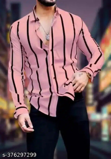 Full Sleeves Shirt for Men (Pink, S) - ANIBEY