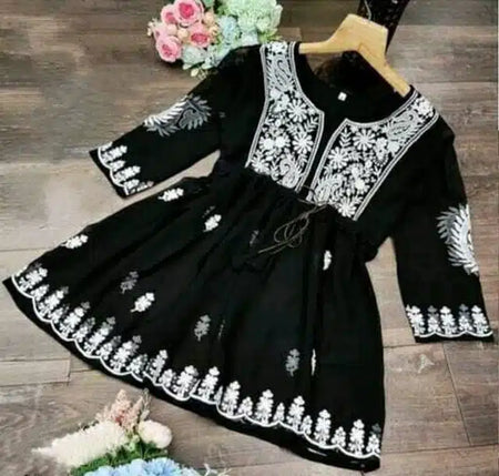 Embroidered Top for Women (Black, XS) - ANIBEY