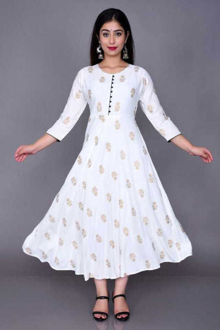 Aman Rayon Kurtis For Women (White, S) - ANIBEY