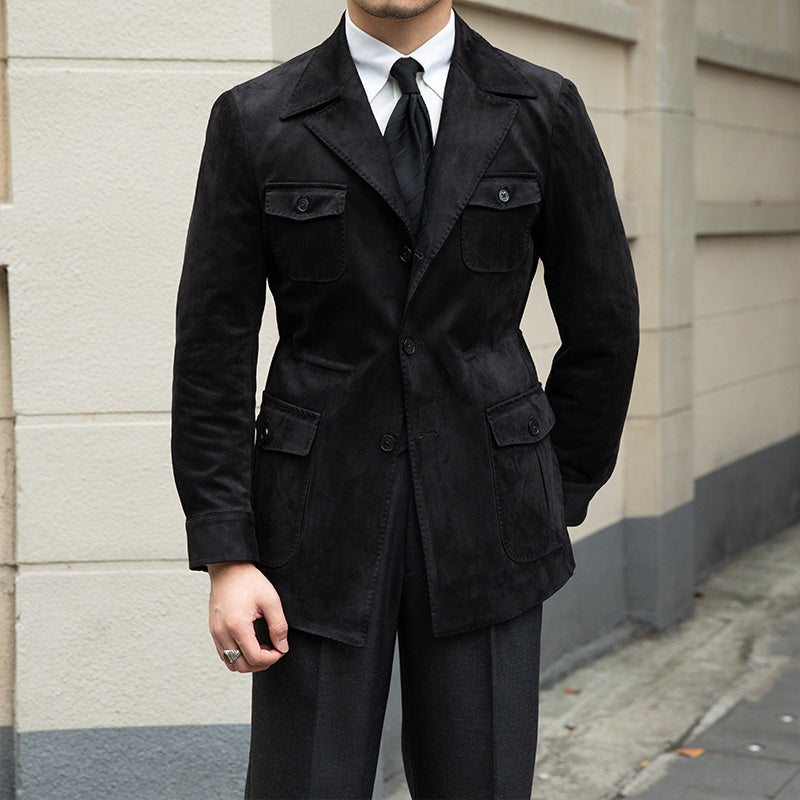 Suede Safari Jacket With Slim Fit - ANIBEY