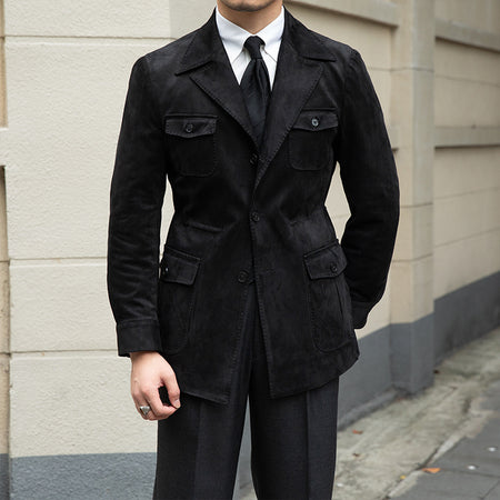 Suede Safari Jacket With Slim Fit - ANIBEY