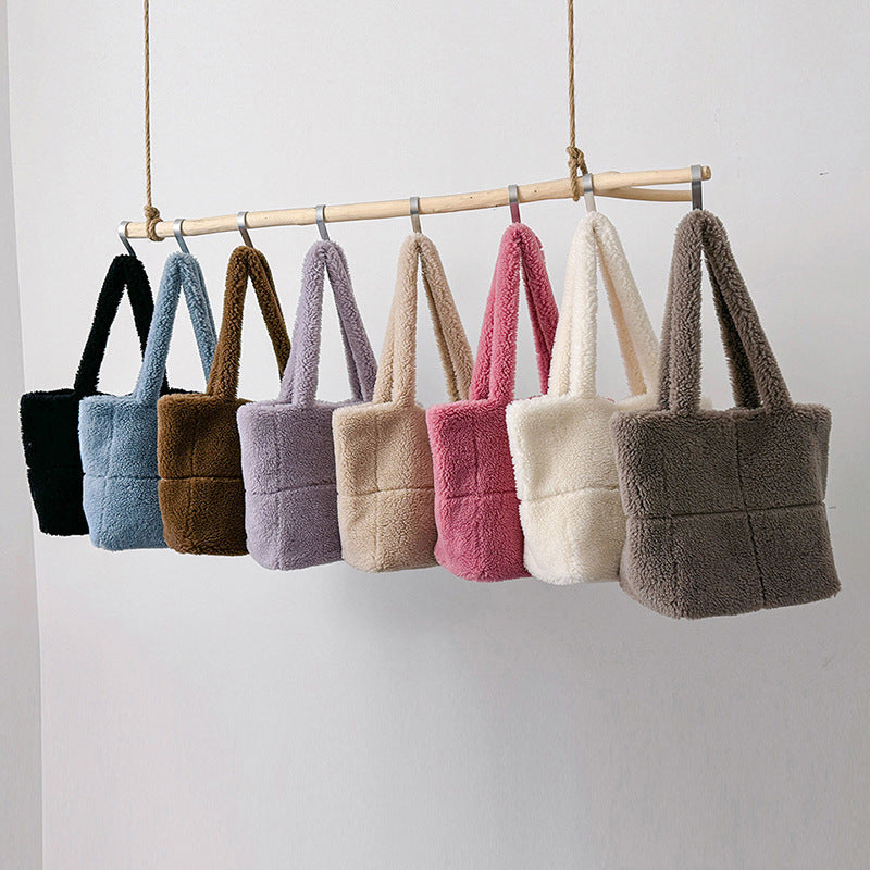 Women's Designer Luxury Plush Bag Winter Fashion Cute Tote Handbags Large Capacity Portable Single Shoulder Furry Bags - ANIBEY
